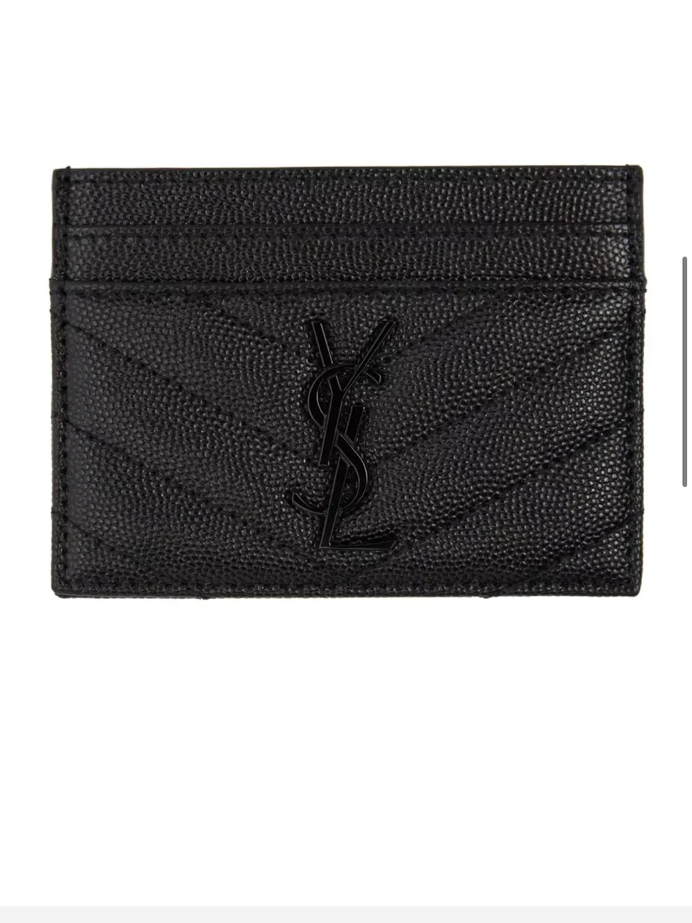 Yves Saint Laurent Black Quilted Chevron Leather Card Holder with YSL Logo